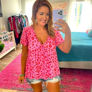 Pink & Red Leopard Top